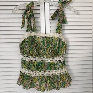 Ted Baker Green and Gold Peplum Tank Top